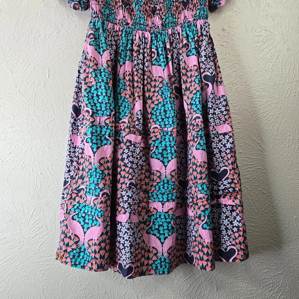 Simply Southern Dress Medium Tropical Flamingo Print Smocked BabyDoll Mini - Picture 5 of 12